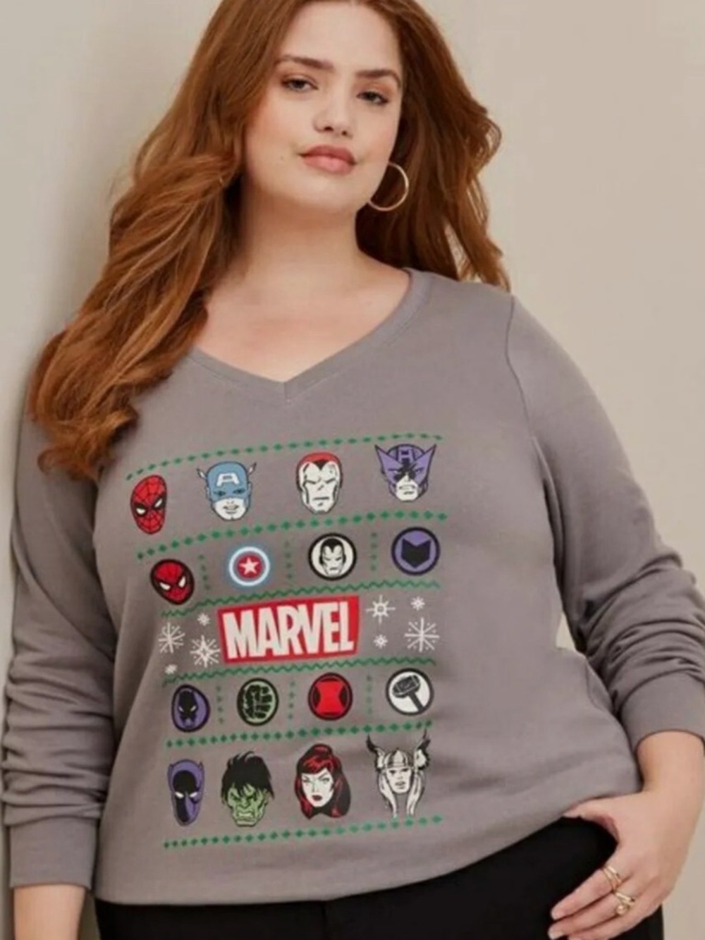 Torrid Gray Marvel Character V-Neck Shirt